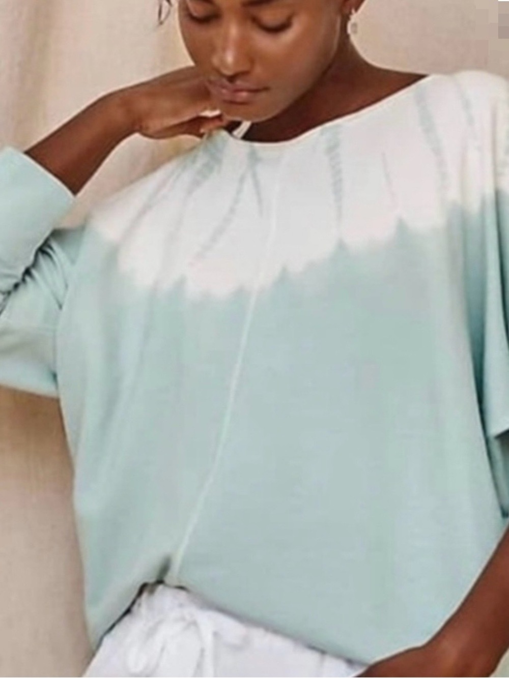 Pure Jill Organic Cotton Light Aqua & White Tie Dyed Sweatshirt NWOT